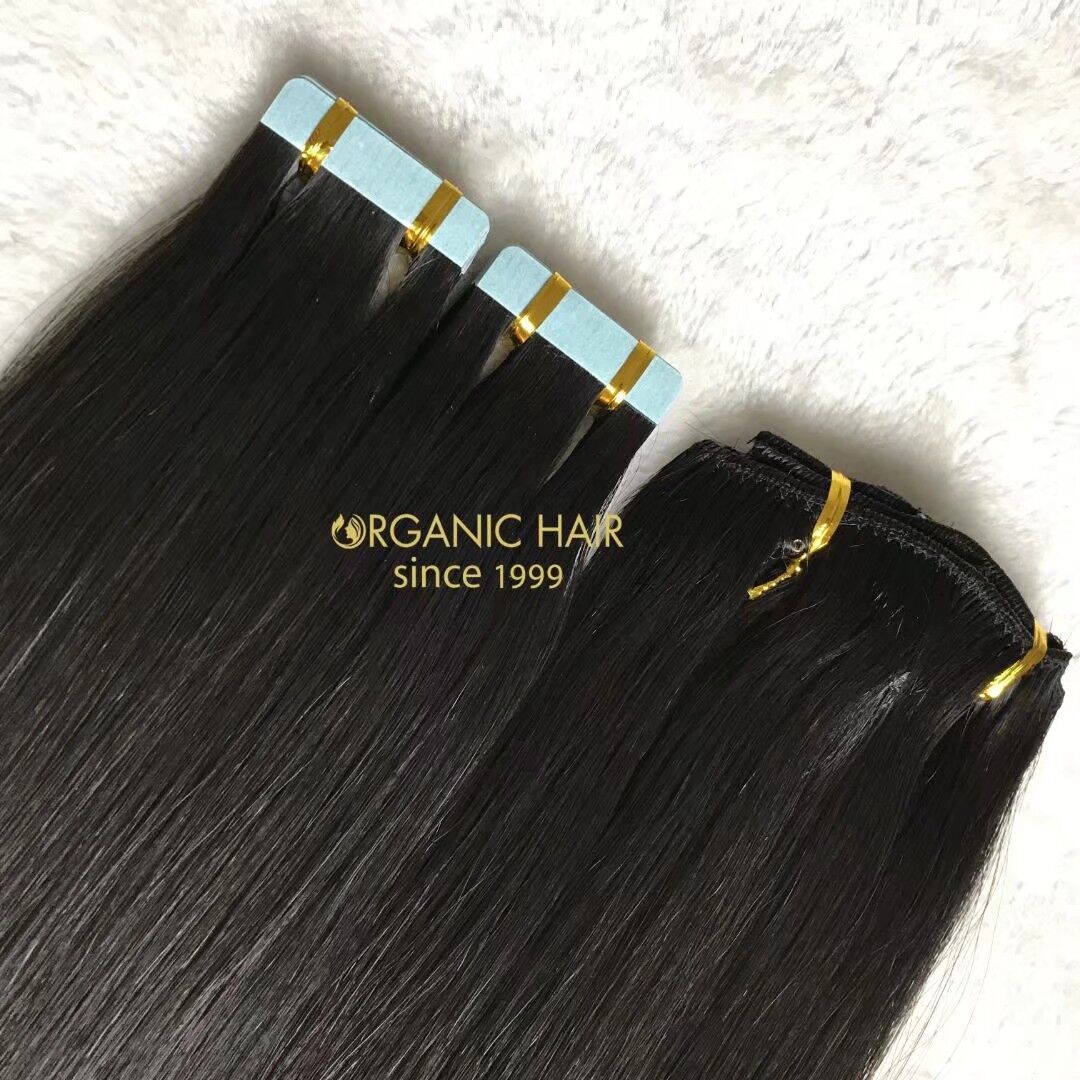 Black tape in and clip in hair extensions for high end market A162
